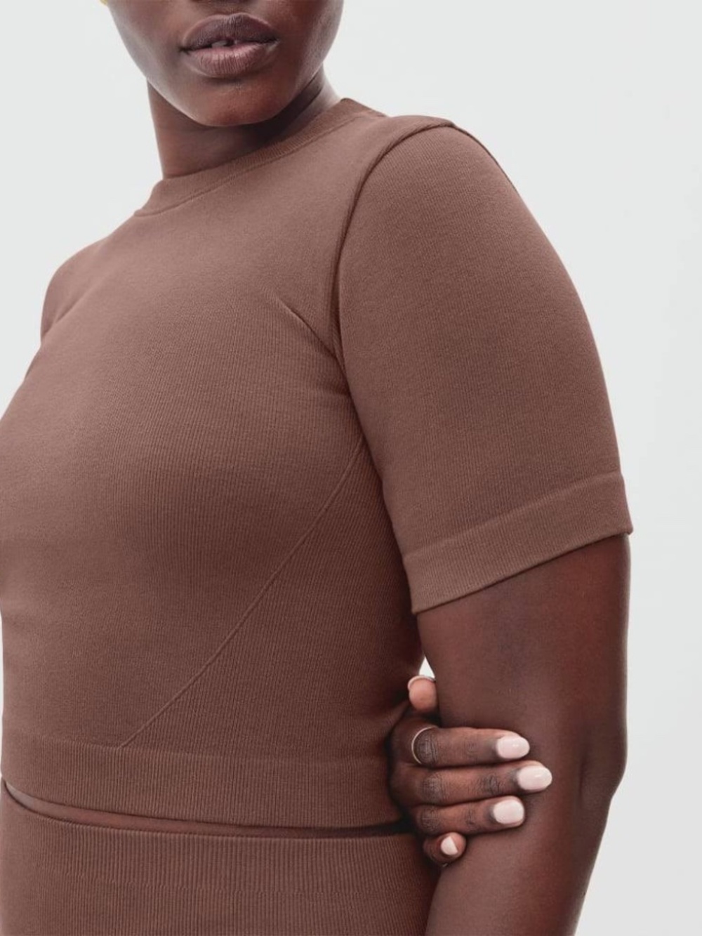 The Seamless Tee in Acorn from Everlane, Cropped, Tan Brown, Size XS